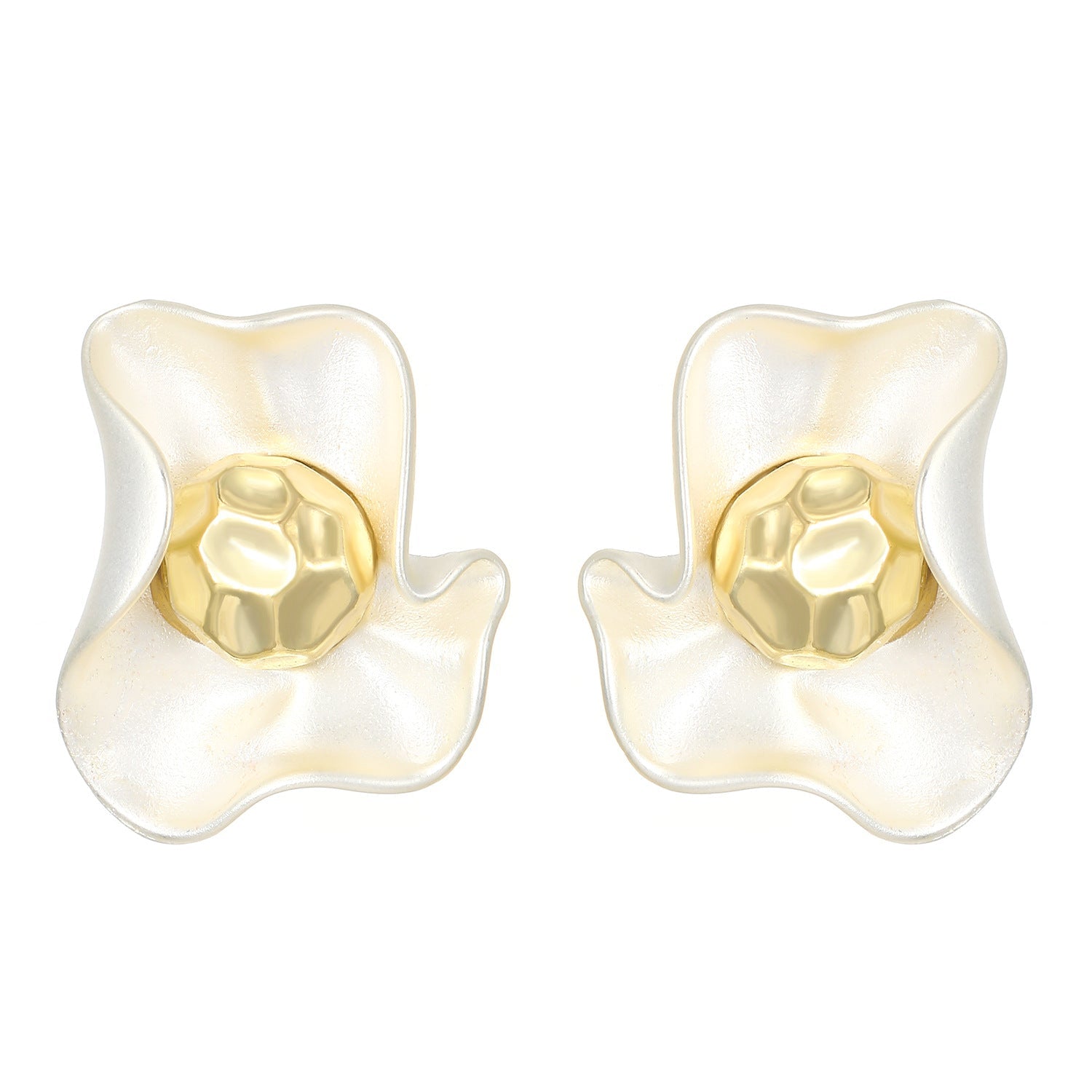 Luxury Matte Wavy Petal Earrings with Geometric Gold Ball Unique Design