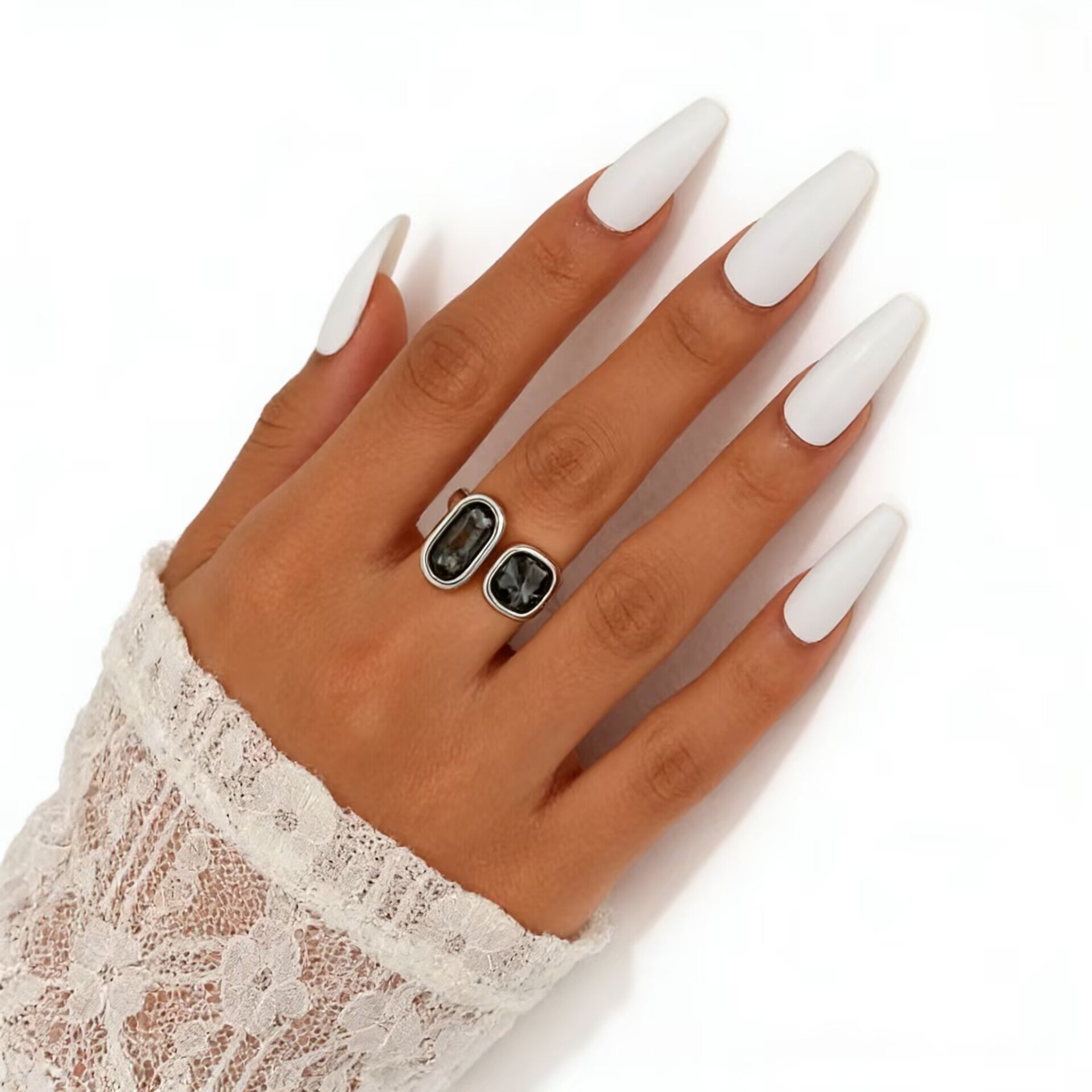 Luxury Acrylic Black Diamond Ring Minimalist Geometric Square Band