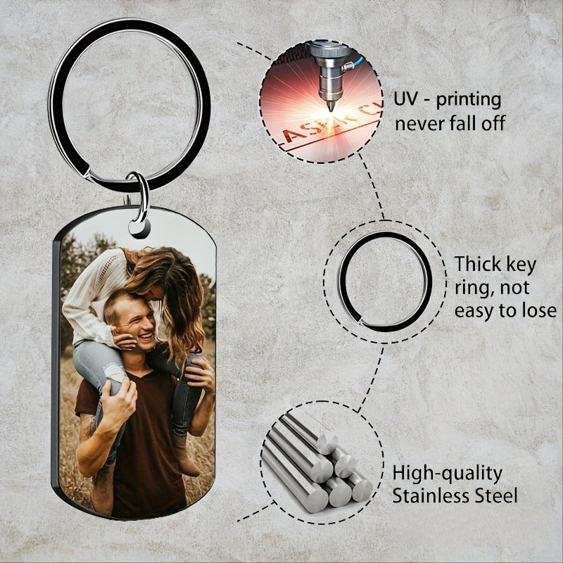 Stainless Steel Necklace Men and Women Personalized Custom Keychain with Pictures - Double Sided Engraving Photo Text Customized Key Chains for Men Boyfriend