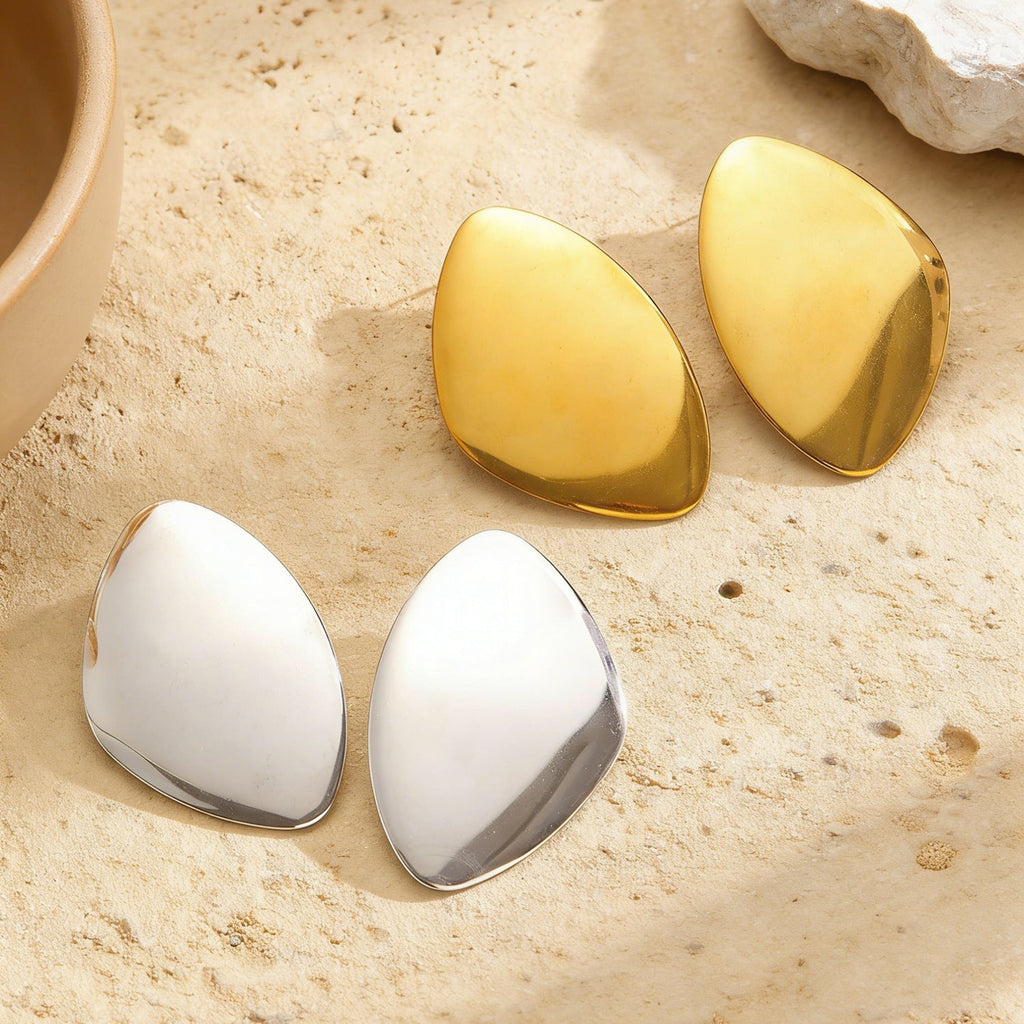 Exaggerated Stainless Steel Smooth Oval Studs Punk Minimalist Irregular Earrings