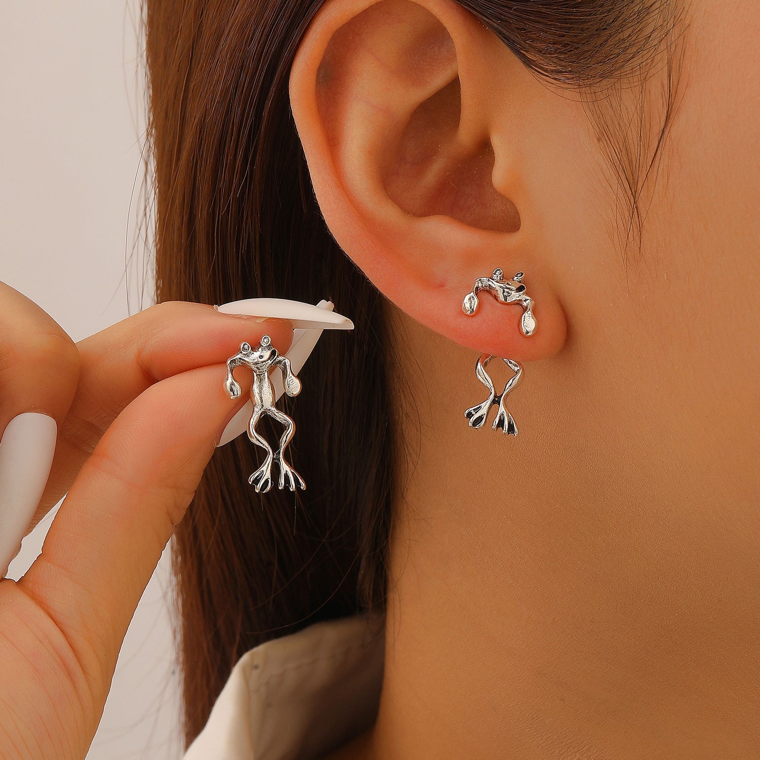 Personality Punk Frog Stud Earrings Detachable Cute 3D Animal Earrings