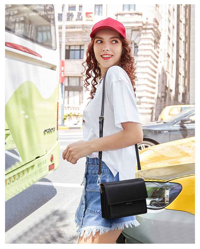 Small genuine leather handbags casual shoulder bag square shape crossbody