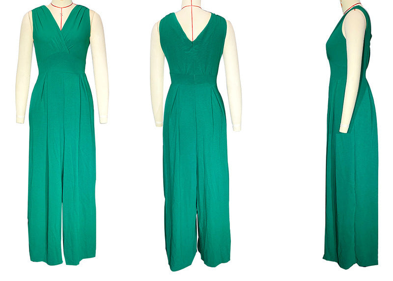 Sleeveless Jumpsuit High Waist Slim Straight Leg Wide
