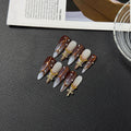 Original gilt cross Press on Nails Maillard color brown hand-painted gradual change Original
