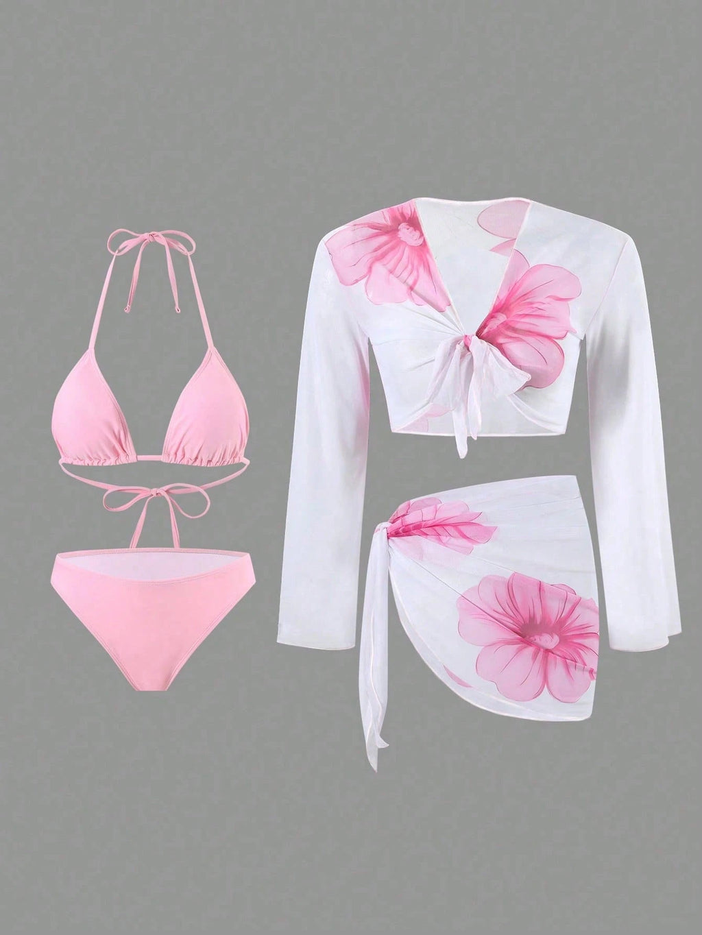 Long Sleeve Apron Women's Swimsuit Printed Bikini 4