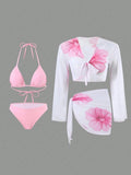 Long Sleeve Apron Women's Swimsuit Printed Bikini 4