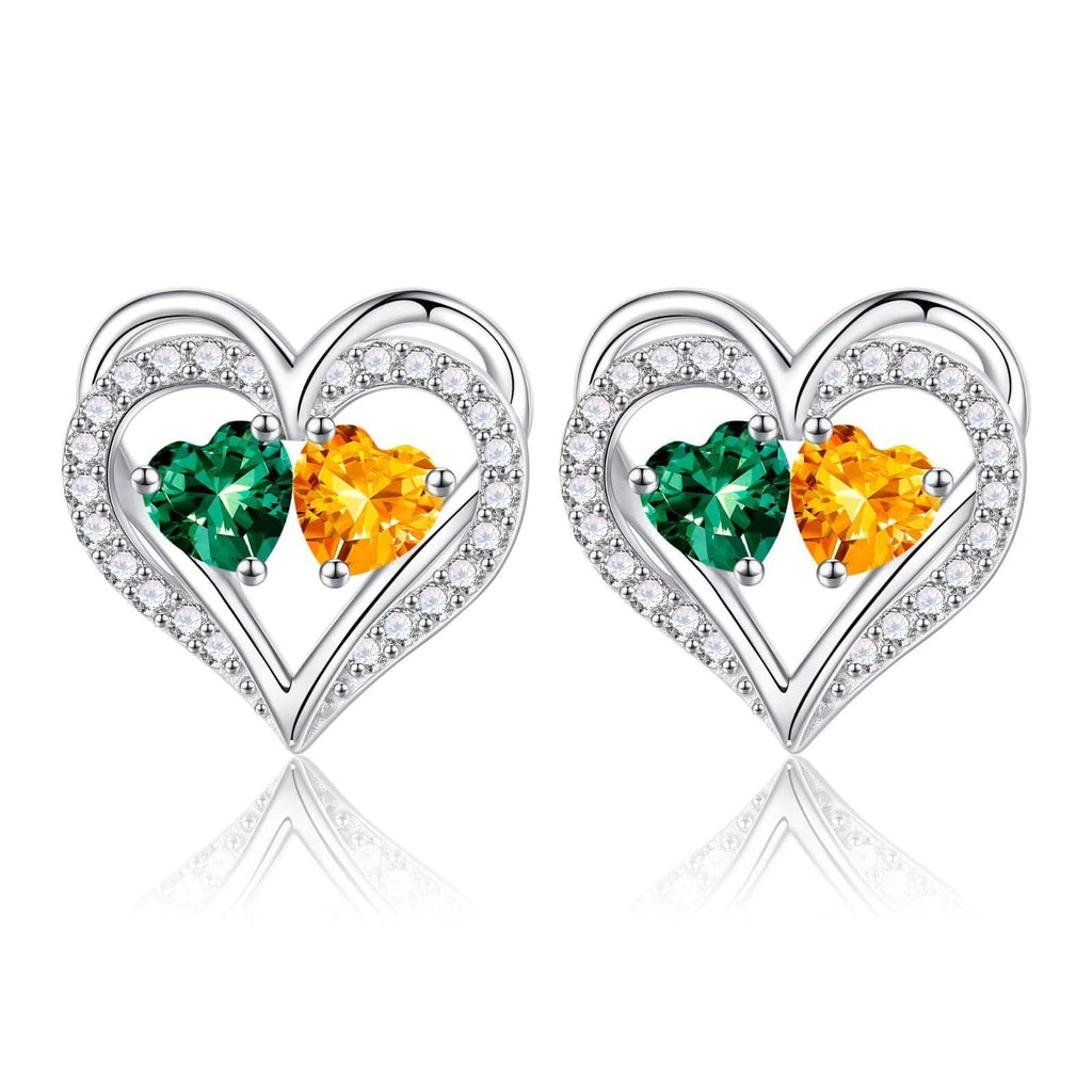 Sterling Silver Birthstone Heart Earrings