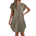 Woven craft short summer women's dress v-neck solid color