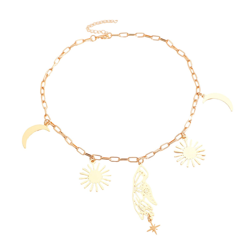 Bohemian Sun Moon Star Wing Tassel Earrings Necklace Bracelet Set