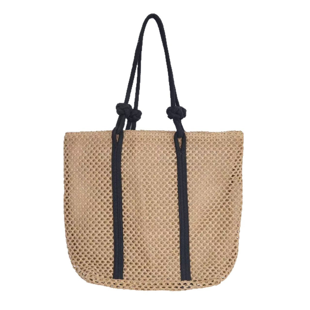 Embroidered Cotton Rope Strap Straw Bag – Hollow-Out Woven Beach Tote, Vacation Shoulder Purse