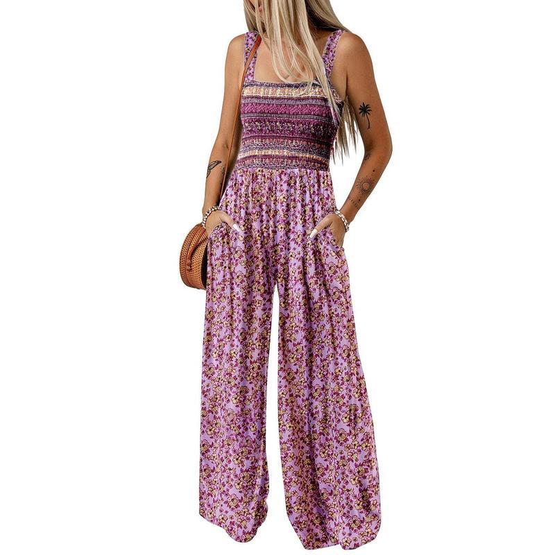 Women's Bohemian Spaghetti Strap Printed Jumpsuit Pants