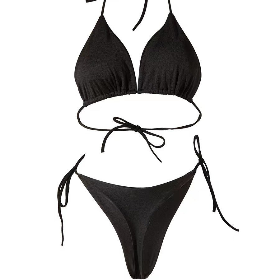 Neck strap-on bikini swimsuit sexy belt chest pad split swimsuit strap three-point swimsuit suit women