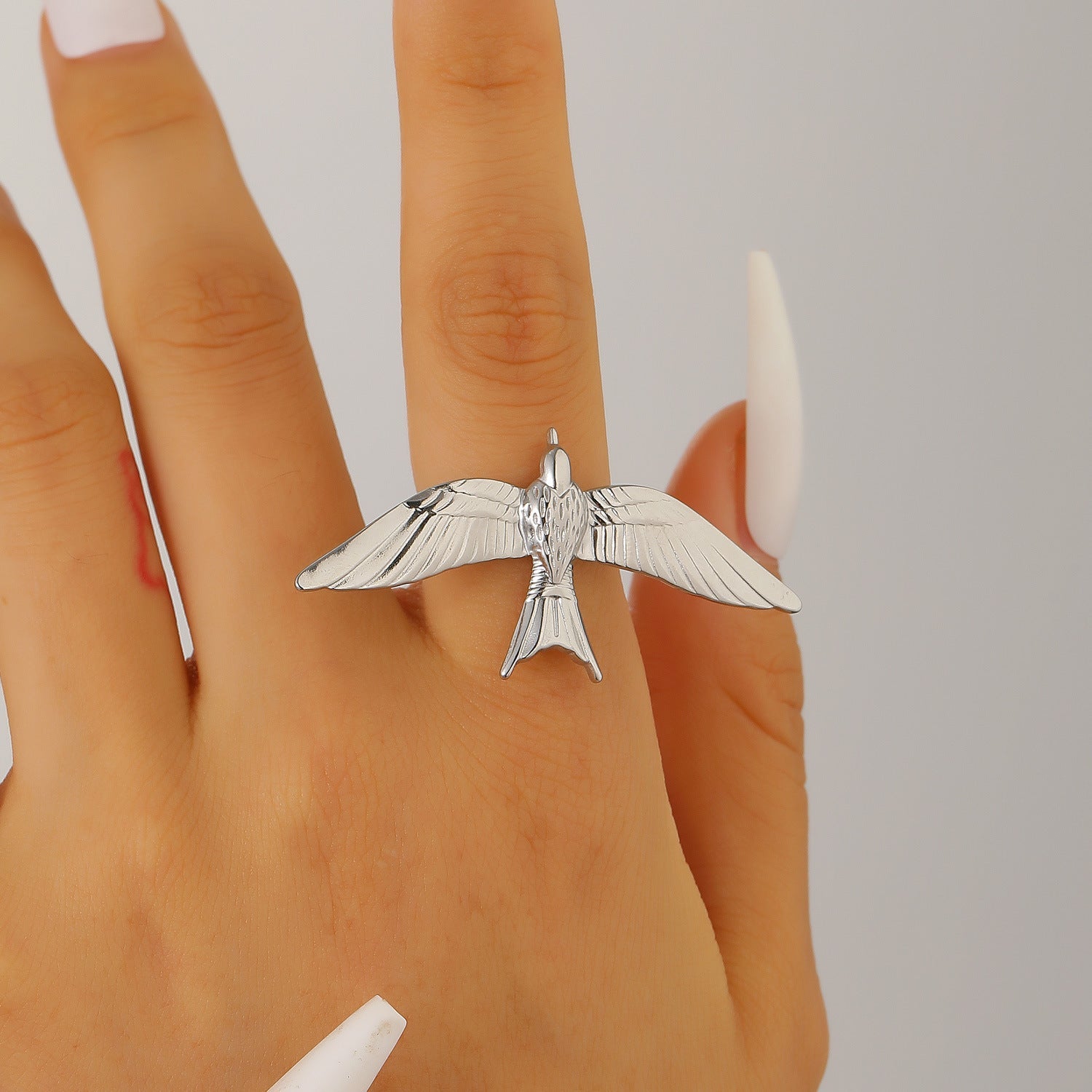 Vintage 18K Gold Plated Stainless Steel Bird Wing Open Ring for Women