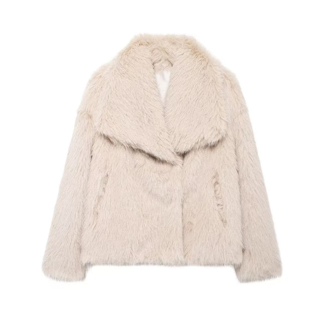 Women's Faux Fur Coat with Large Lapel