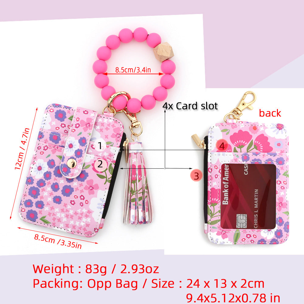 ID bag, silicone bracelet, floral folded edge card bag, TK printed leather wallet, keychain.