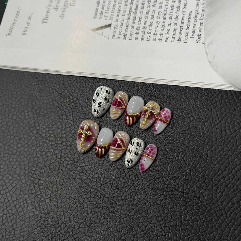 Short almond gold shell with hand-painted cat eye spot outlet Handcrafted press fake
