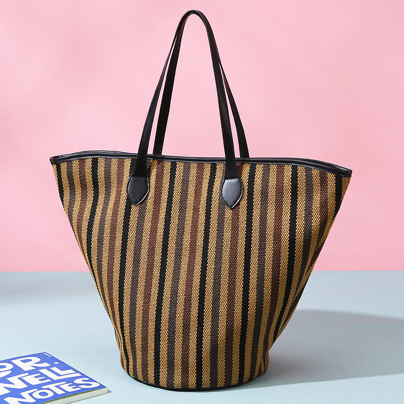 Women’s Winter Canvas Tote – Premium Large Striped Shoulder Bag, Minimalist Custom Wholesale Handbag