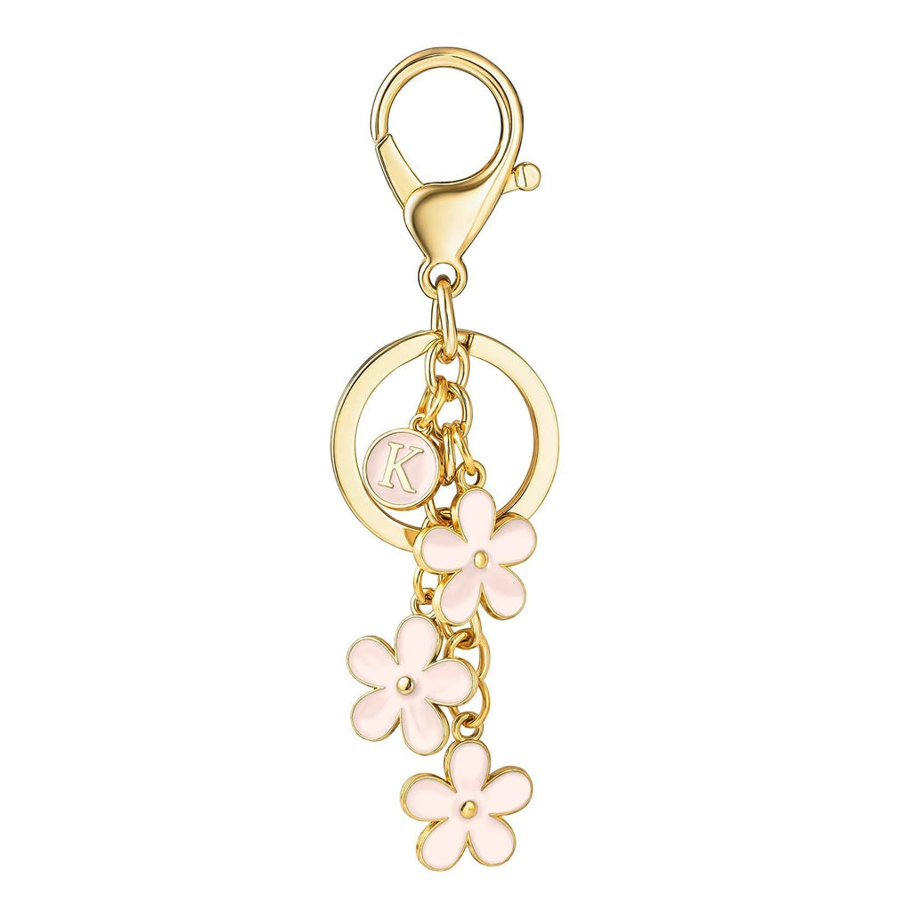 Initial Keychain Flower Charms for Key Cute Letter Keyring Bag Charm 26 Letter Flower Cherry Blossom Daisy Keychain