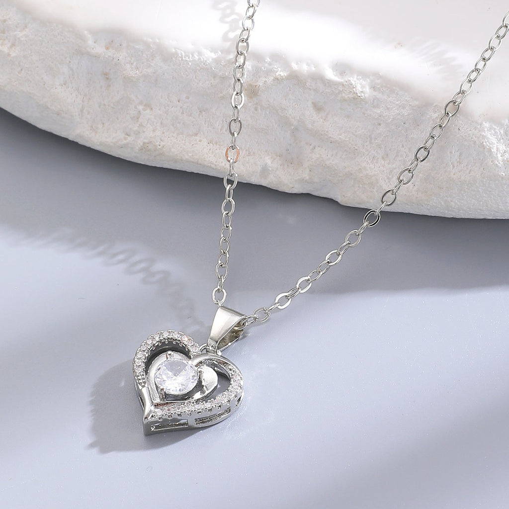 Ocean Heart Valentine's Day Copper Inlaid Zircon Heart Necklace Mother's Day Gift