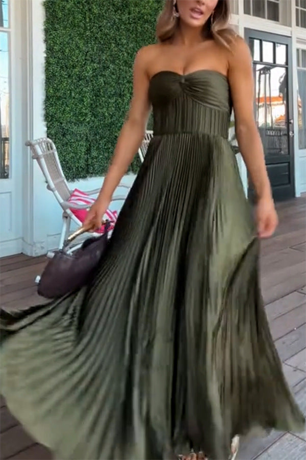 Satin Pleated Tube Dress