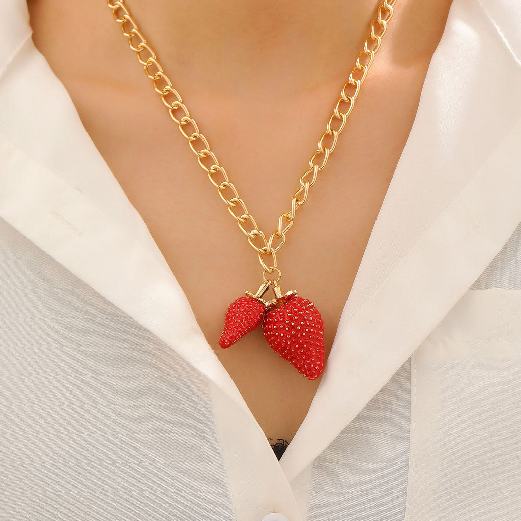 Sweet Strawberry Pendant Necklace Women Cute Exaggerated Fruit Earrings