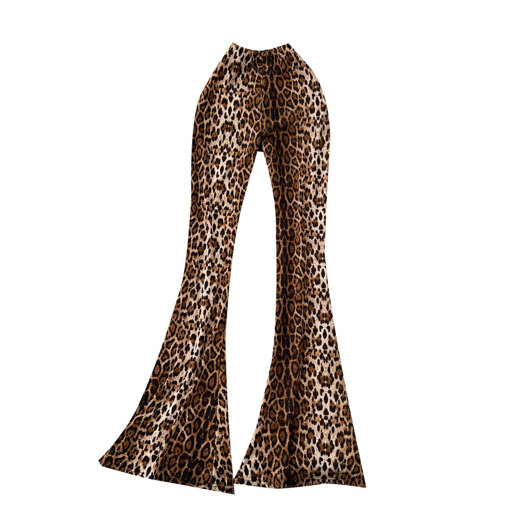 Women's Sexy Fashion Leopard Flare Pants - Leopard Print Stretchy Skinny Leg, Slimming Casual Trousers