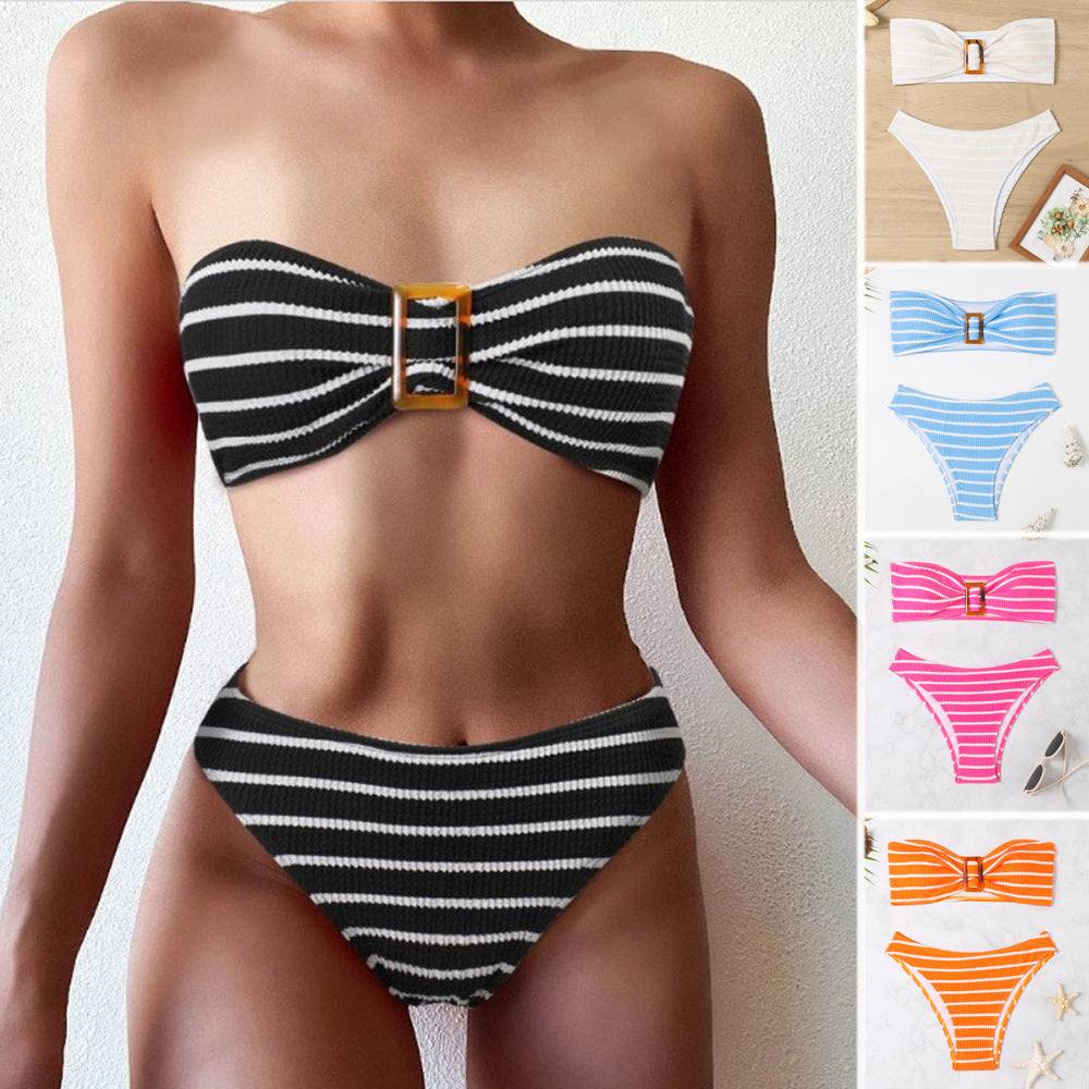 Swimsuit sexy striped tube top bikini swimsuit female bikini