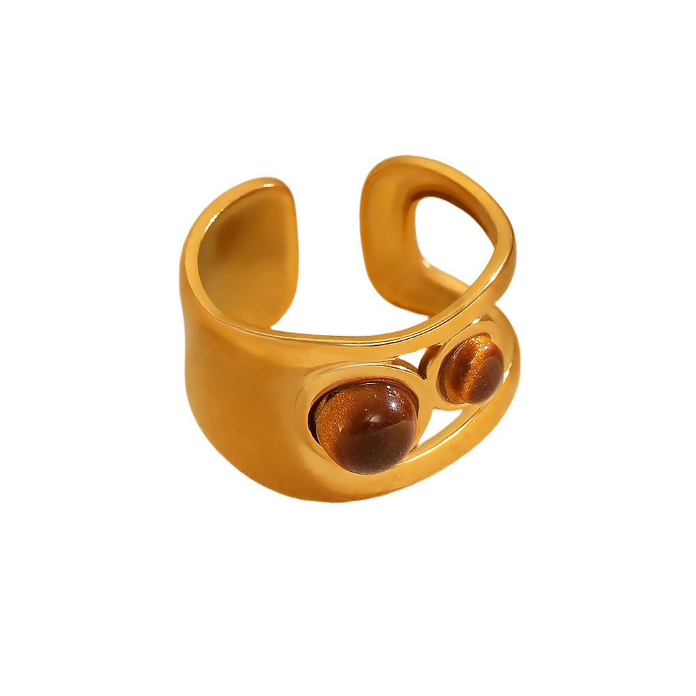 Stainless Steel Irregular Hollow Geometric Tiger Eye Ring for Women