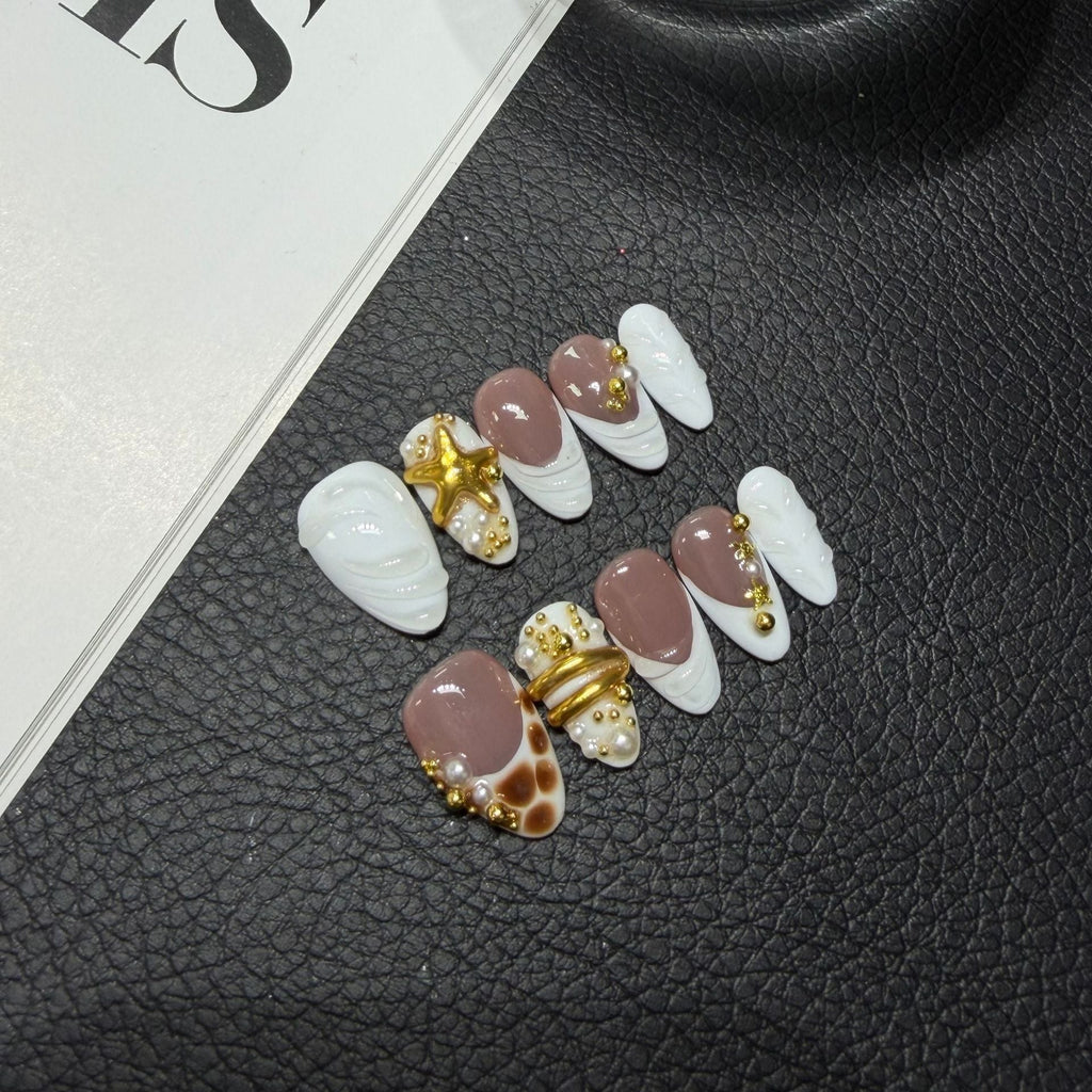 Stereo Embossed French Patch Almond Nail Premium Sense Personality HandmadePress on Nails