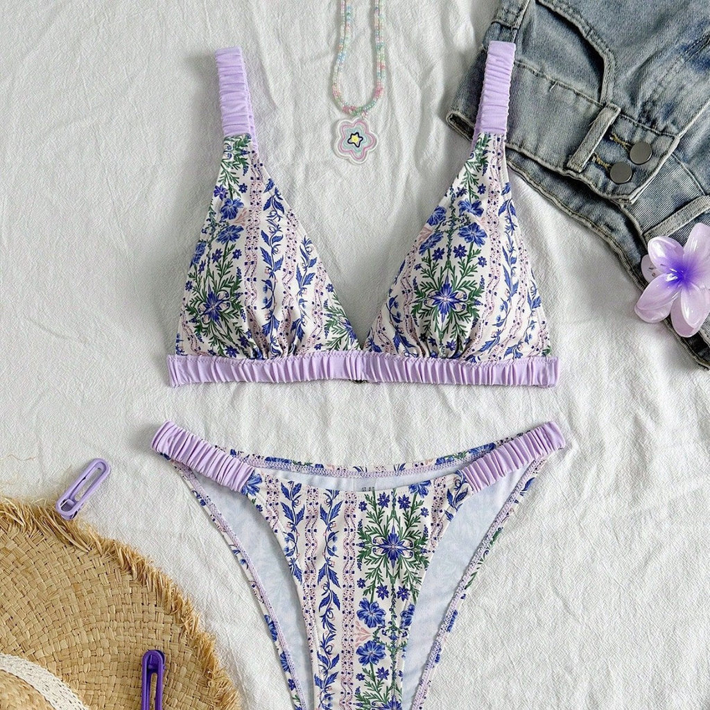Women's Swimsuit Floral Print Bikini with Adjustable Straps