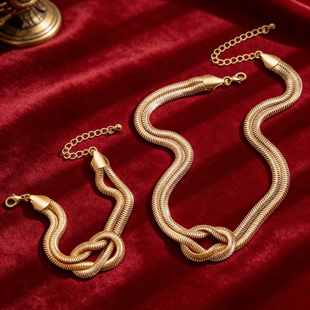 Niche Design Metal Knot Wrapped Snake Chain Bracelet Set Luxury Accessory