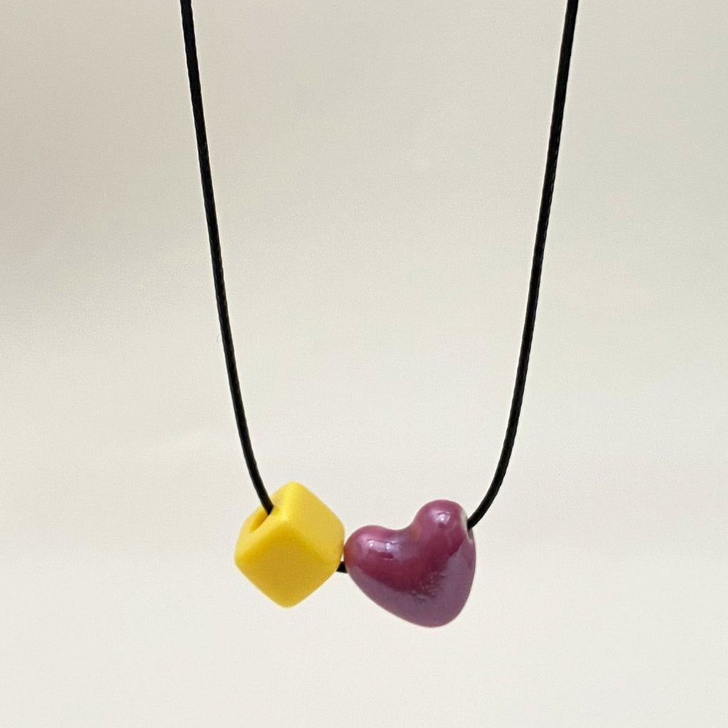 Ceramic Heart & Geometric Square Necklace Women Cute Dainty Clavicle Chain