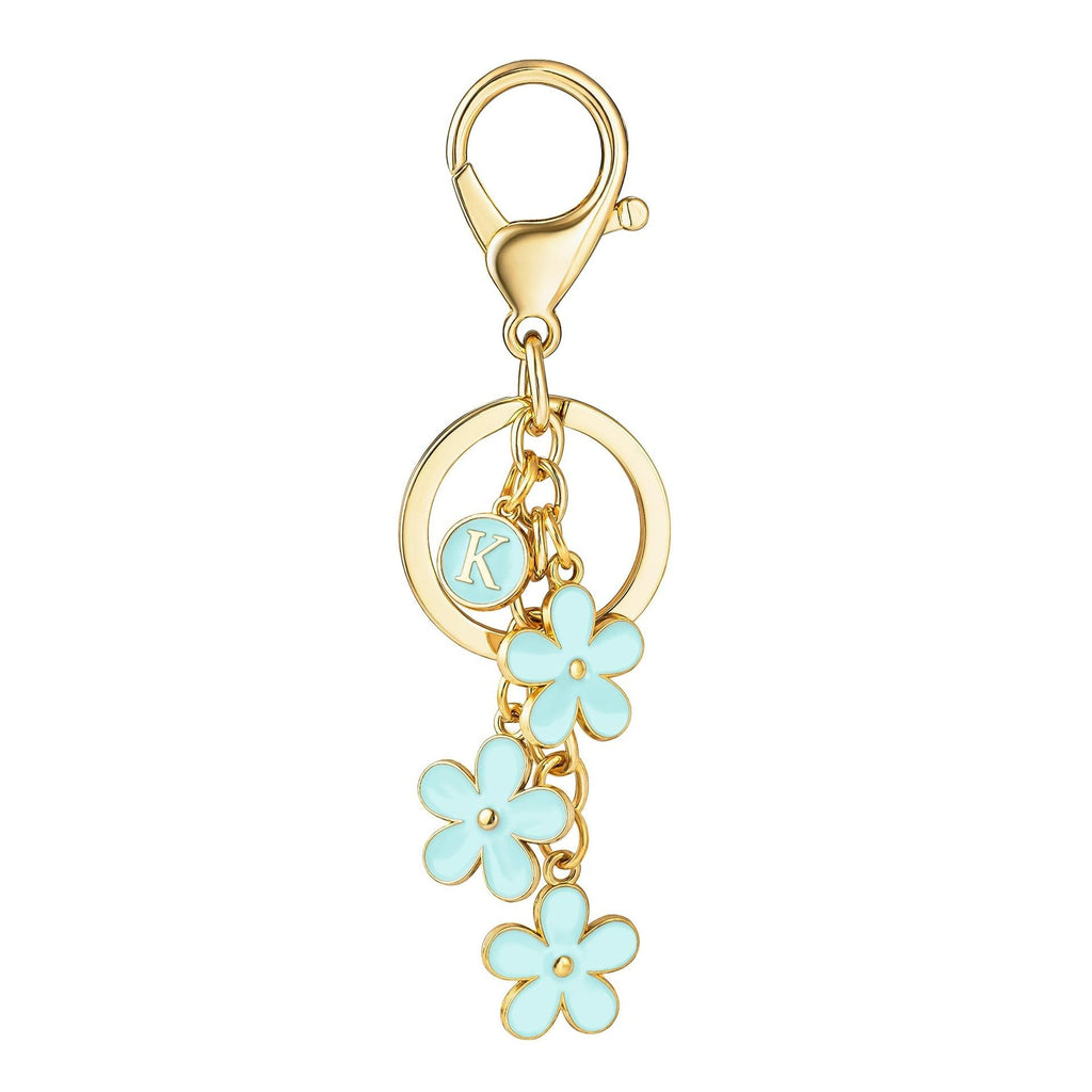 Initial Keychain White/Pink Flower Charms for Key Cute Letter Keyring Bag Charm 26 Letter Cherry Blossom Daisy Keychain