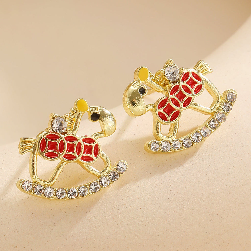 Luxury Festive Pony Stud Earrings Lucky "Rich Immediately" Fashion Earrings