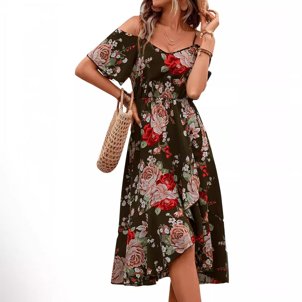 Women's Bohemian Printed Dress Spaghetti Strap Dress Artistic Style