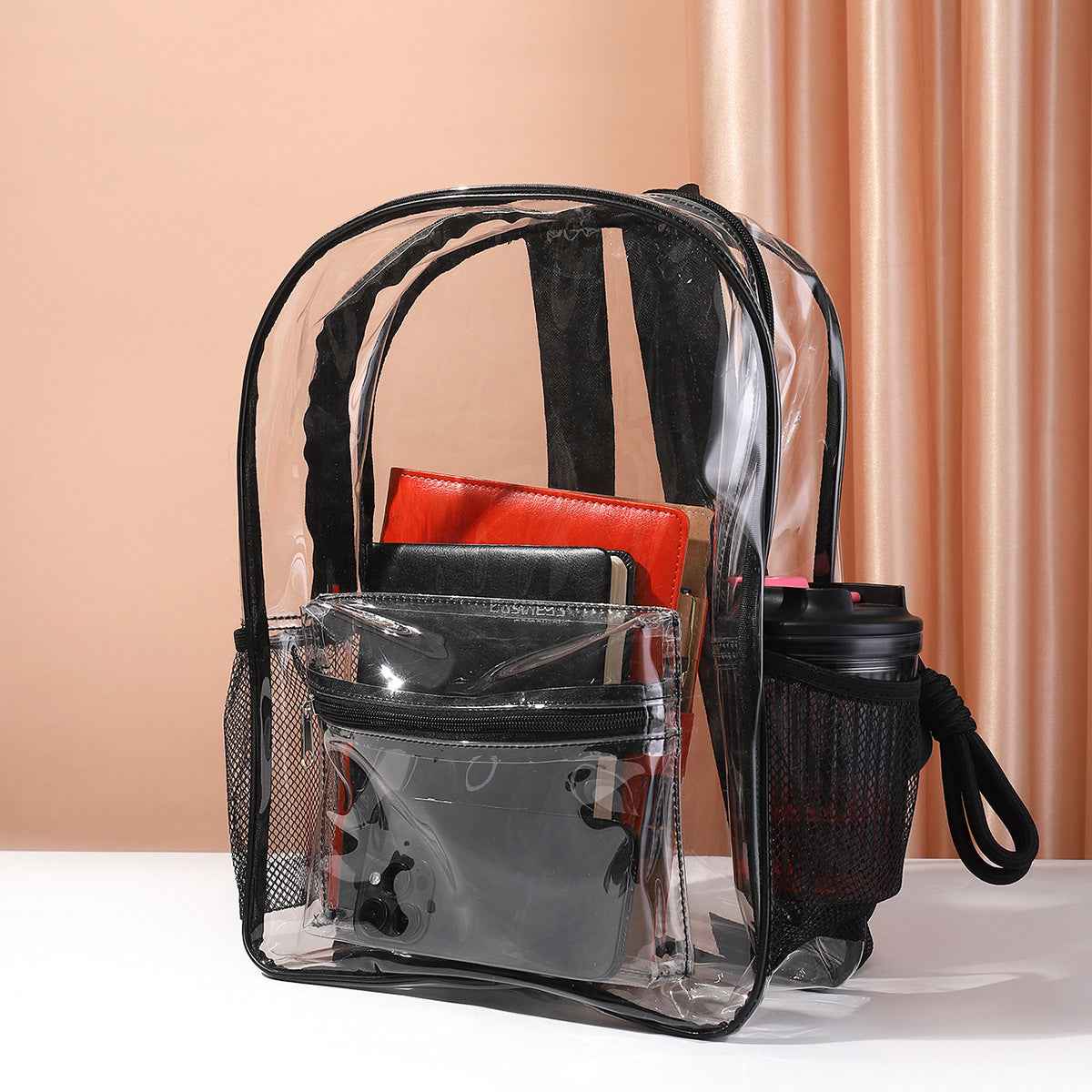 Transparent backpack, waterproof large capacity PVC storage bag, travel outdoor sports backpack purse