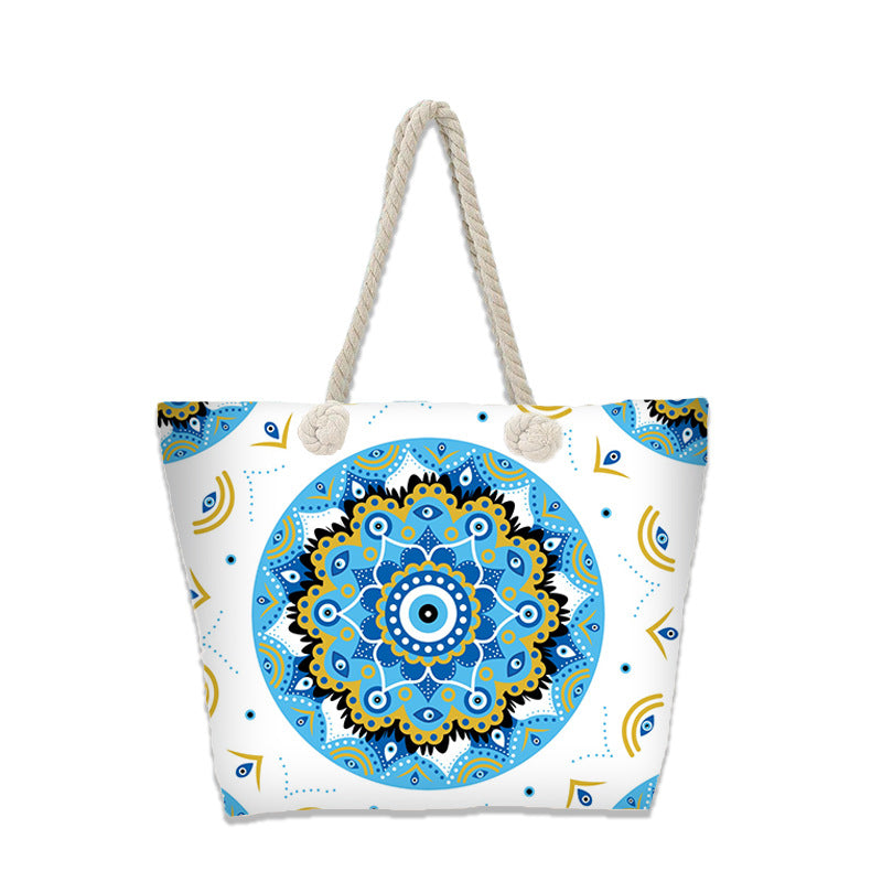 Evil Eye Beach Bag – Portable Travel Handheld Tote, Casual Shoulder Purse, Large Vacation Shopper