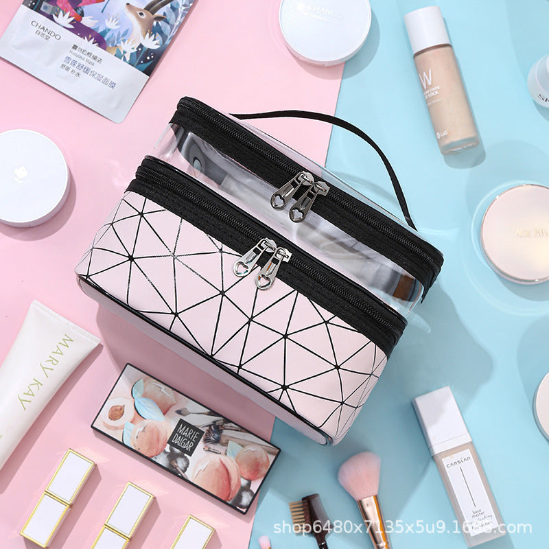 Multifunctional double-layer cosmetic bag, transparent storage bag, travel portable tote bag, large-capacity waterproof toilet bag
