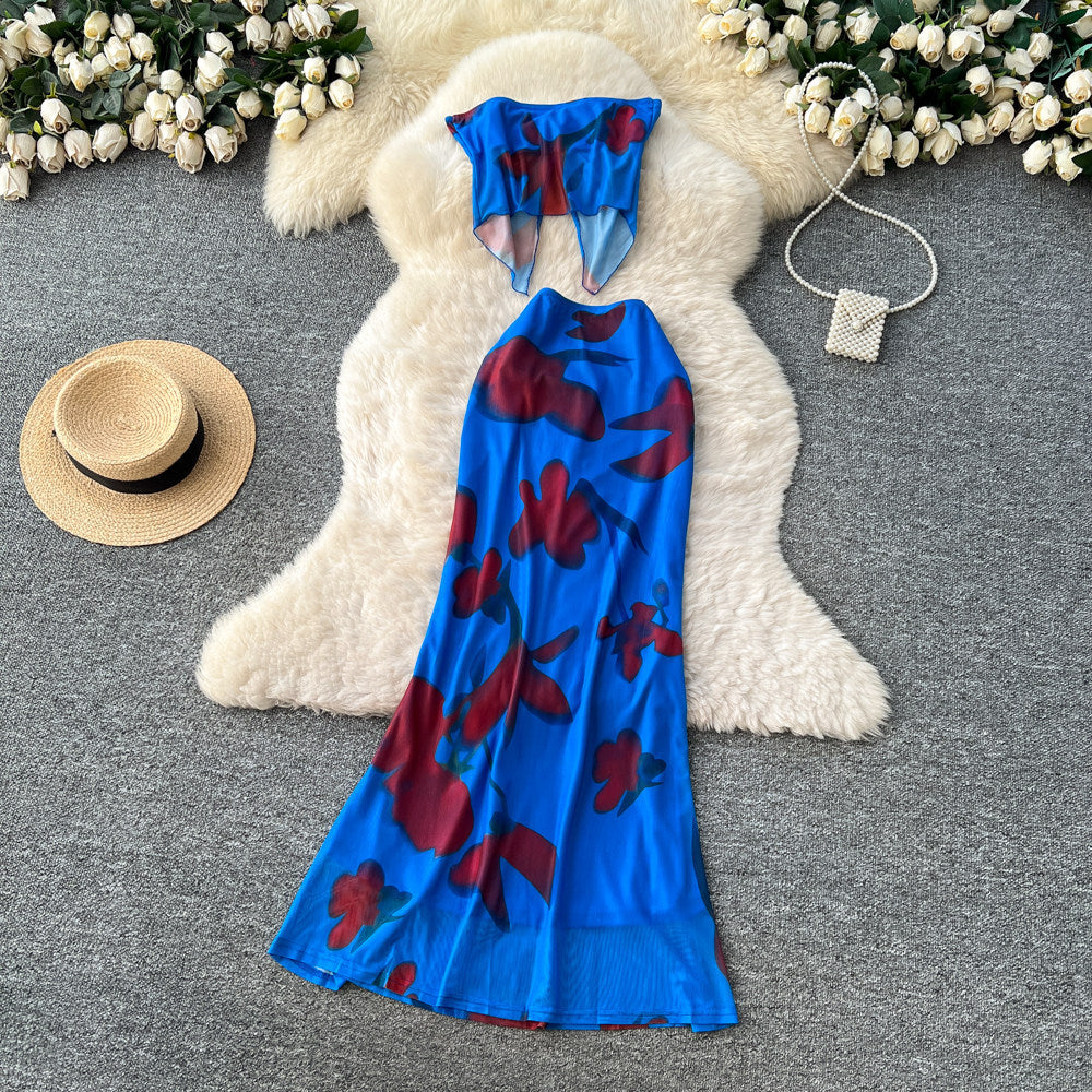 Vacation Printed Crop Top & High-Waist Skirt Set – Sexy Summer Two-Piece, Coachella Fashion Suit
