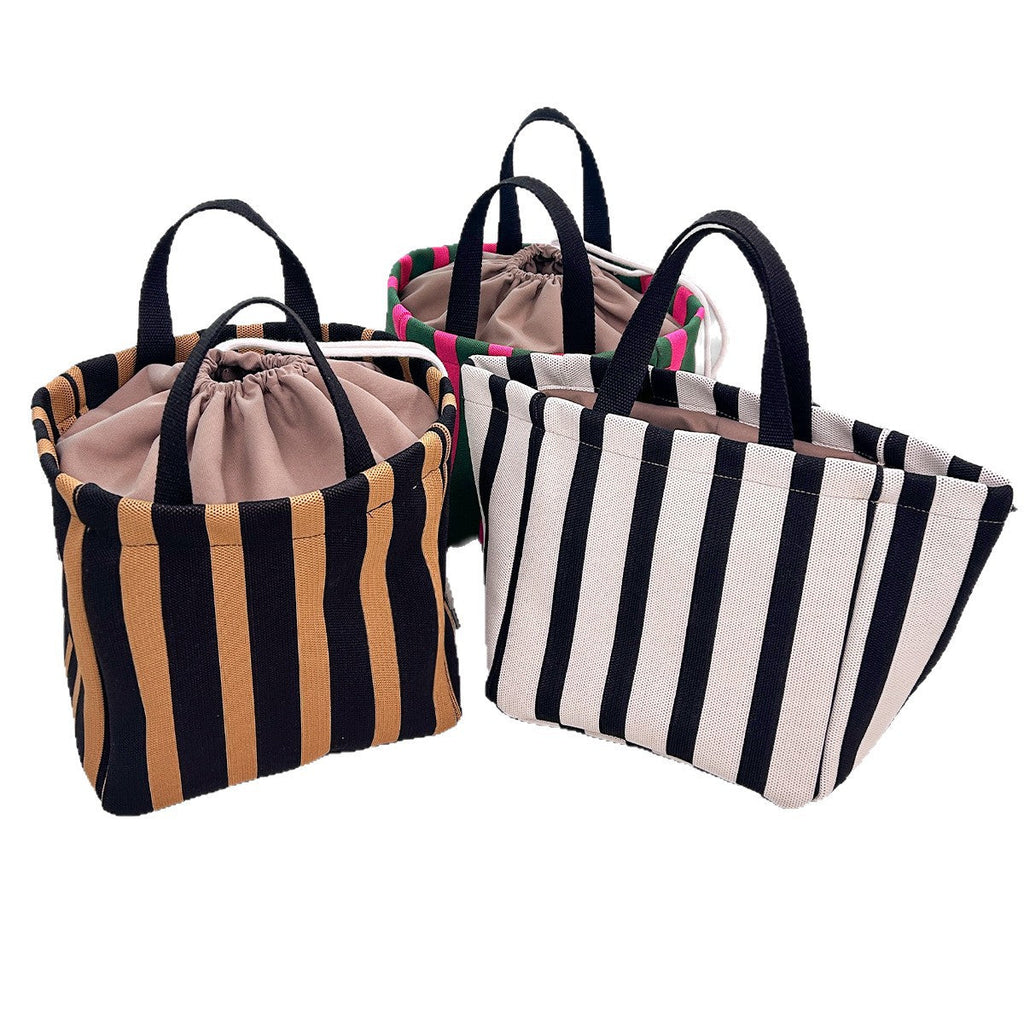 Drawstring Striped Knit Tote – Custom Fashion Large Travel Bag, Premium Camping Shoulder Purse