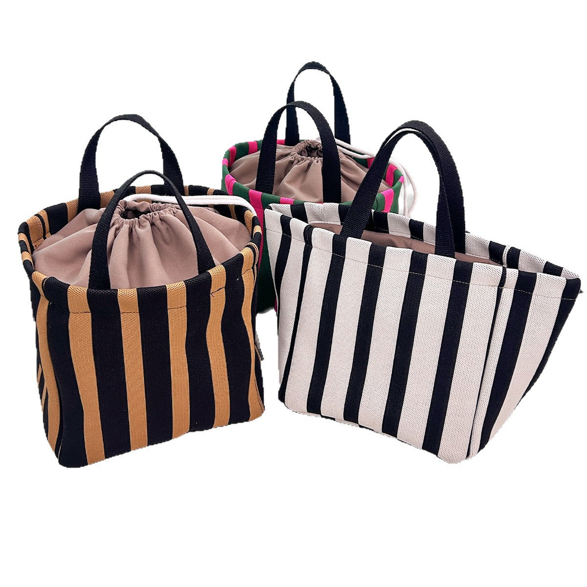 Drawstring Striped Knit Tote – Custom Fashion Large Travel Bag, Premium Camping Shoulder Purse