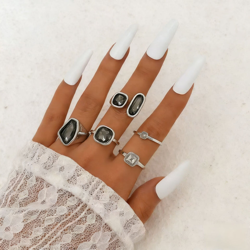 Luxury Acrylic Black Diamond Ring Minimalist Geometric Square Band