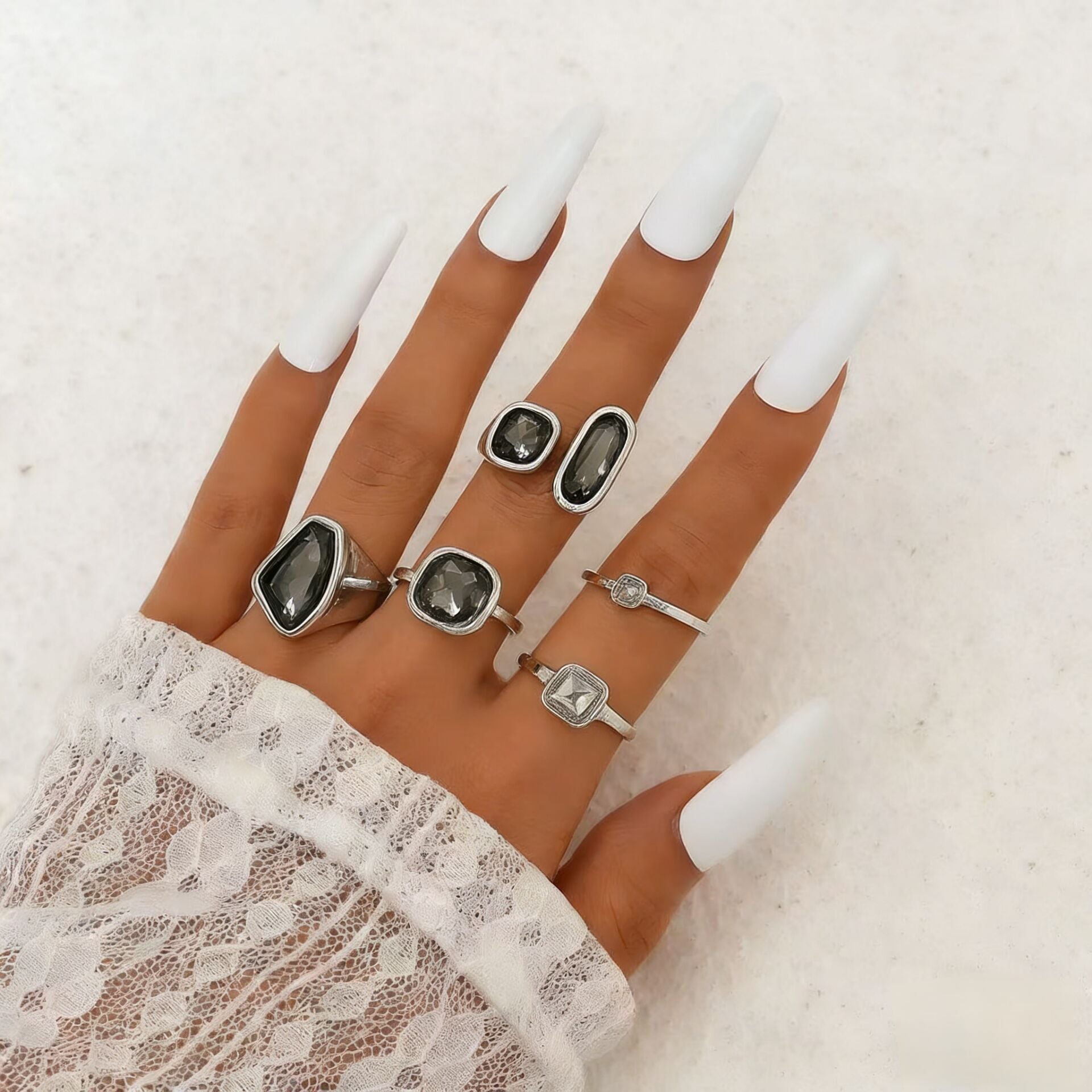 Luxury Acrylic Black Diamond Ring Minimalist Geometric Square Band
