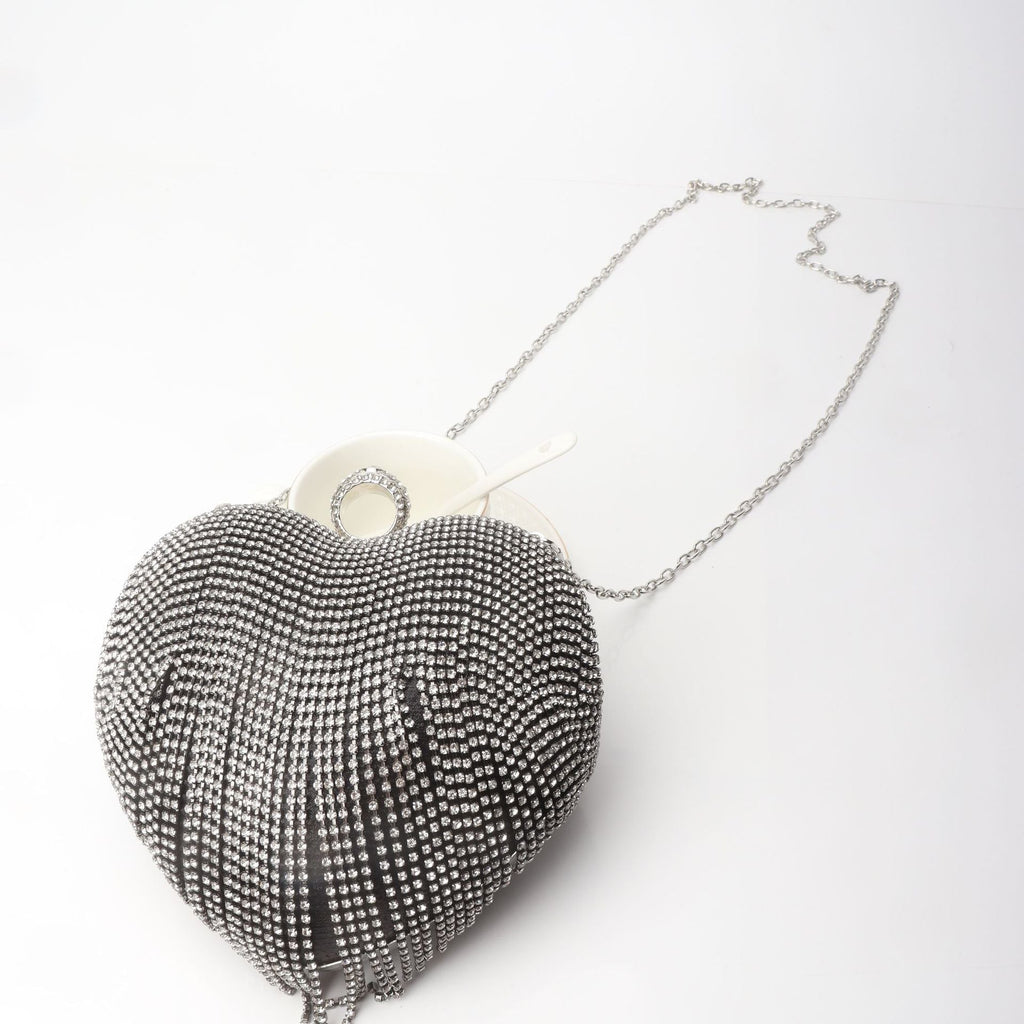 Fringed Rhinestone Bag, Birthday Party purse, Heart Shape Dinner Bag evening Clutch Purse Party, Prom Bag