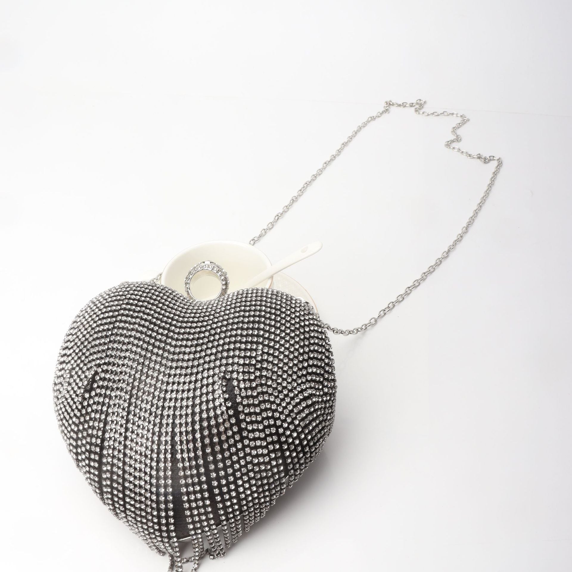 Fringed Rhinestone Bag, Birthday Party purse, Heart Shape Dinner Bag evening Clutch Purse Party, Prom Bag