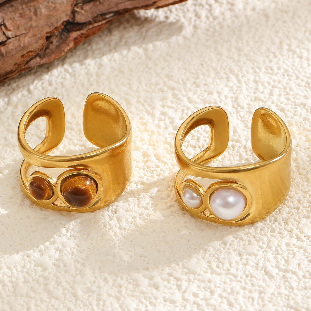 Stainless Steel Irregular Hollow Geometric Tiger Eye Ring for Women
