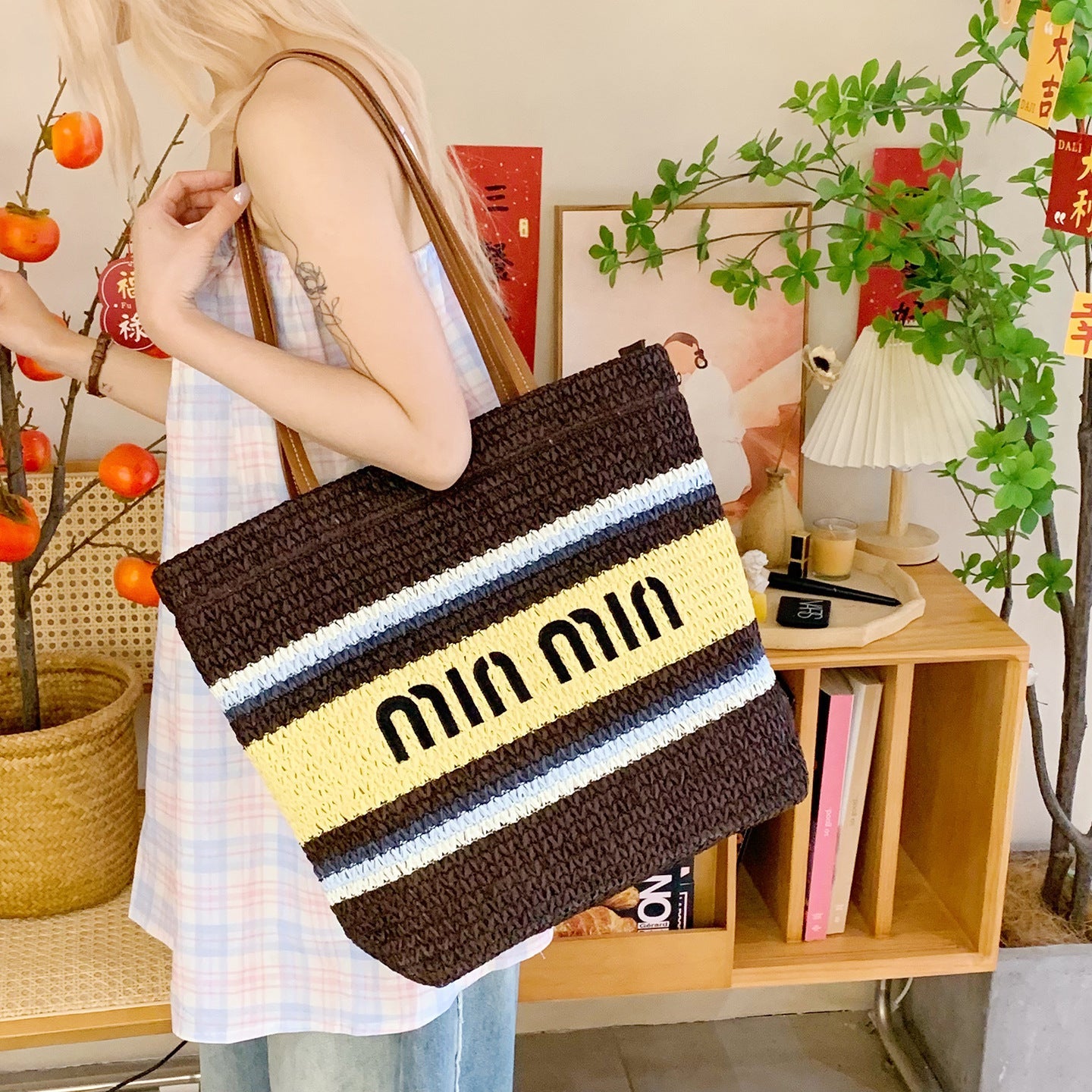 Summer Colorful Stripe Woven Bag – Women’s Handheld Tote, Casual Vacation Shoulder Purse