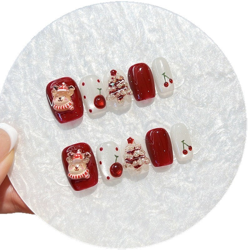 Christmas wear nail high quality three-dimensional Christmas tree autumn and winter handmade fake nail nail patch