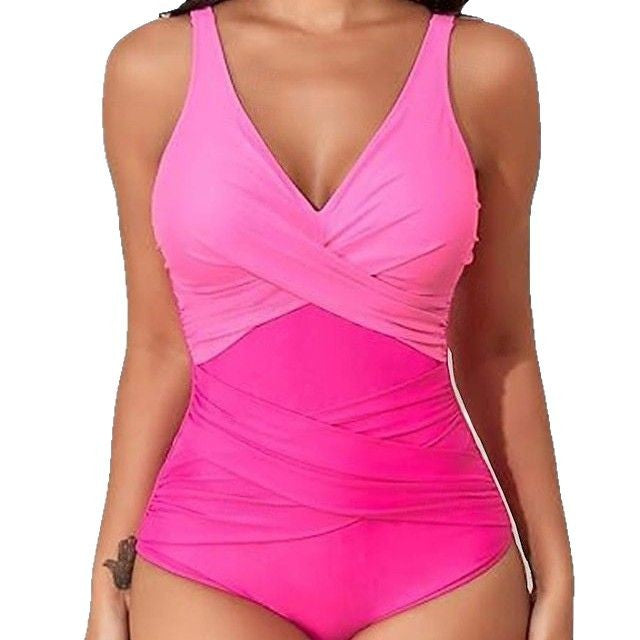 Women's One Piece Swimsuit Slim Fit Patchwork Ruffle