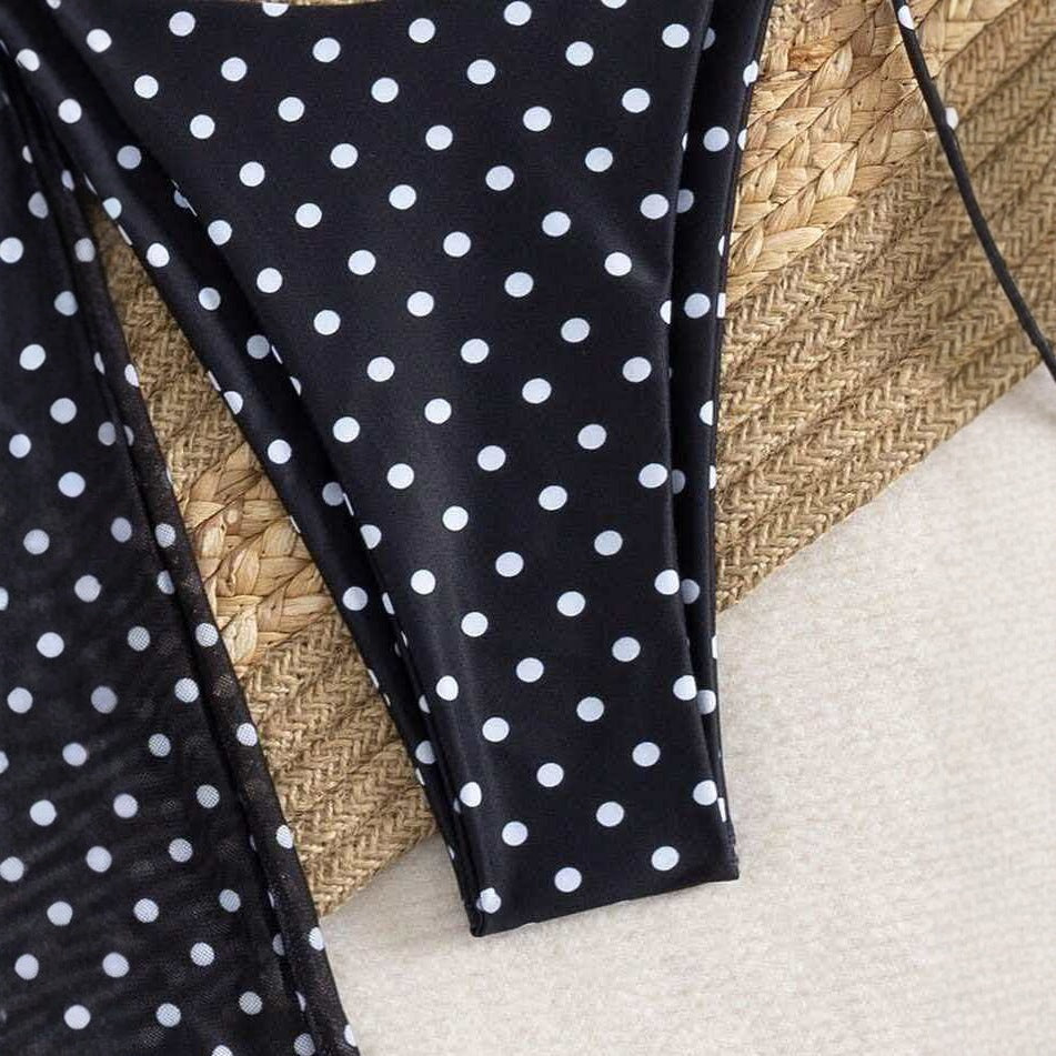 Sexy Tie Bikini Three Piece Swimsuit Polka Dot Accessories Sports Style